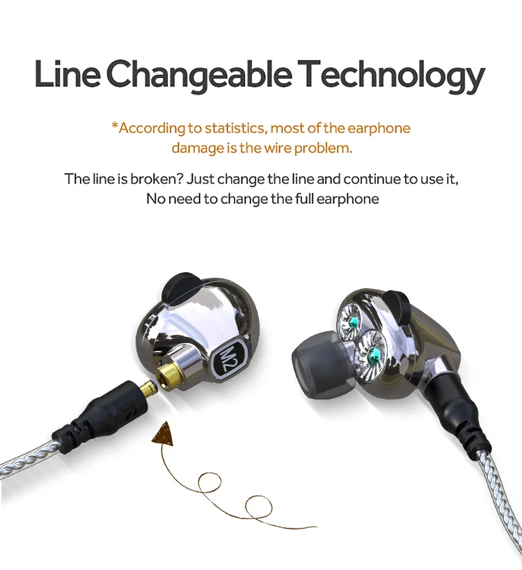 FMJ M2 BT MN Bluetooth v5 0 earphone Double Dynamic circle changeable wire true 4D for sports and music Upgrade model of M2
