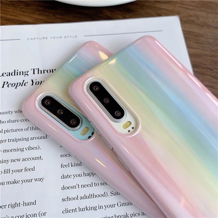 HXM Радужный градиентный лазерный чехол для телефона huawei P30 P20 Pro mate 20 Pro Nova 5 Роскошный глянцевый мягкий IMD чехол для телефона