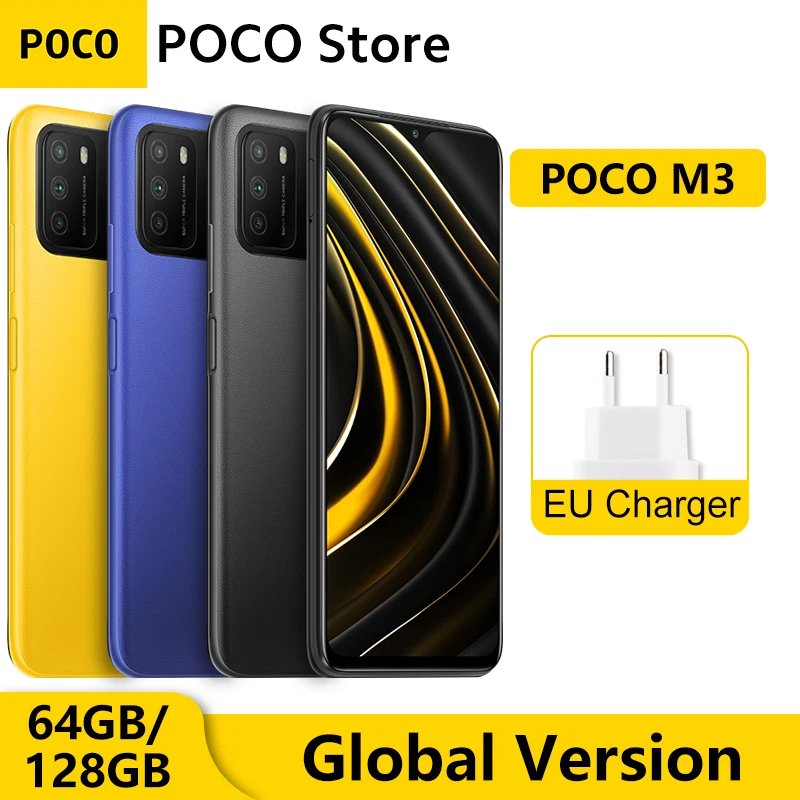 Versión Global POCO M3 4GB 64GB / 128GB Smartphone Snapdragon 662 Octa Core 6,53 FHD + teléfono móvil 48MP AI Triple 6000mAh Cámara