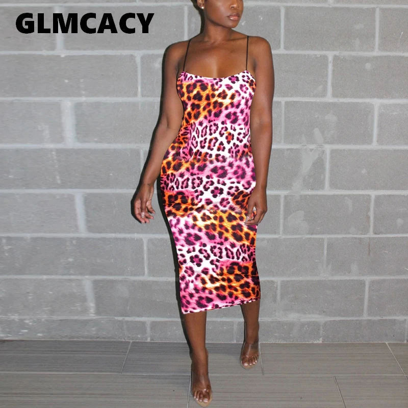 

Plus Size Women Sexy Leopard Print Bodycon Dress Party Night Club Wear Spaghetti Strap Backless Maxi Dresses Vestidos
