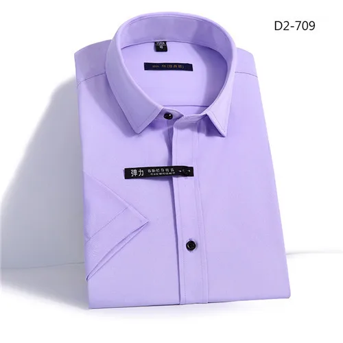 D2-709 Черная кнопка лето эластичный с коротким рукавом бамбуковое волокно Slim Fit Твердые мужские платья рубашки без нагрудного кармана - Цвет: D2-709
