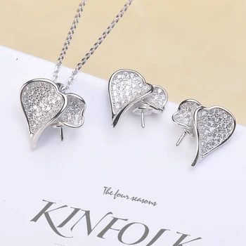 

RUNZHUQIYUAN DIY pearl accessories set S925 pure silver fashion heart set pendant earrings ring accessories empty bracket
