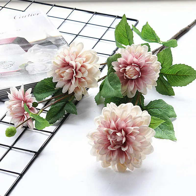 Роскошный длинный стебель Dahlia Guanyin Искусственные цветы из шелка DIY Свадебные украшения на день рождения Домашний декор для стола Флорес
