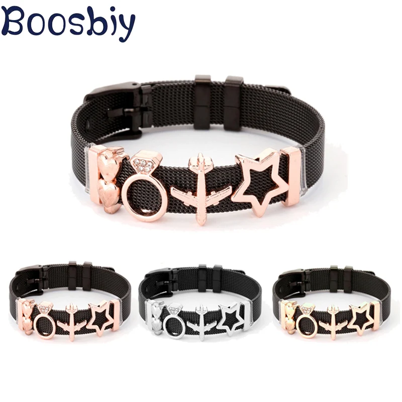 

Boosbiy New Design Stainless Steel Mesh Bracelets With Star Heart Charms Beads Brand Bracelets DIY Jewelry Gift For Women
