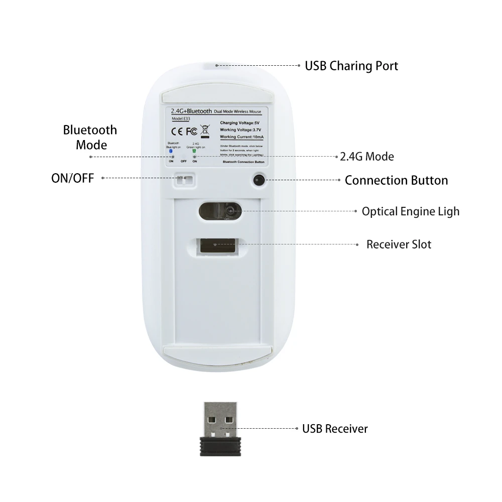 2,4 ГГц Usb Беспроводная+ Bluetooth двухрежимный тонкая компьютерная мышь металлическая перезаряжаемая Бесшумная оптическая мышь 3d Мини Розовый, алюминиевый мышь