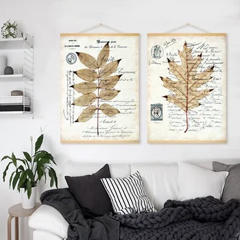 

Hanging Scroll Painting Retro Leaves Canvas Prints Nordic Posters Wall Art Modular Pictures For Living Room Home Decor Vintage