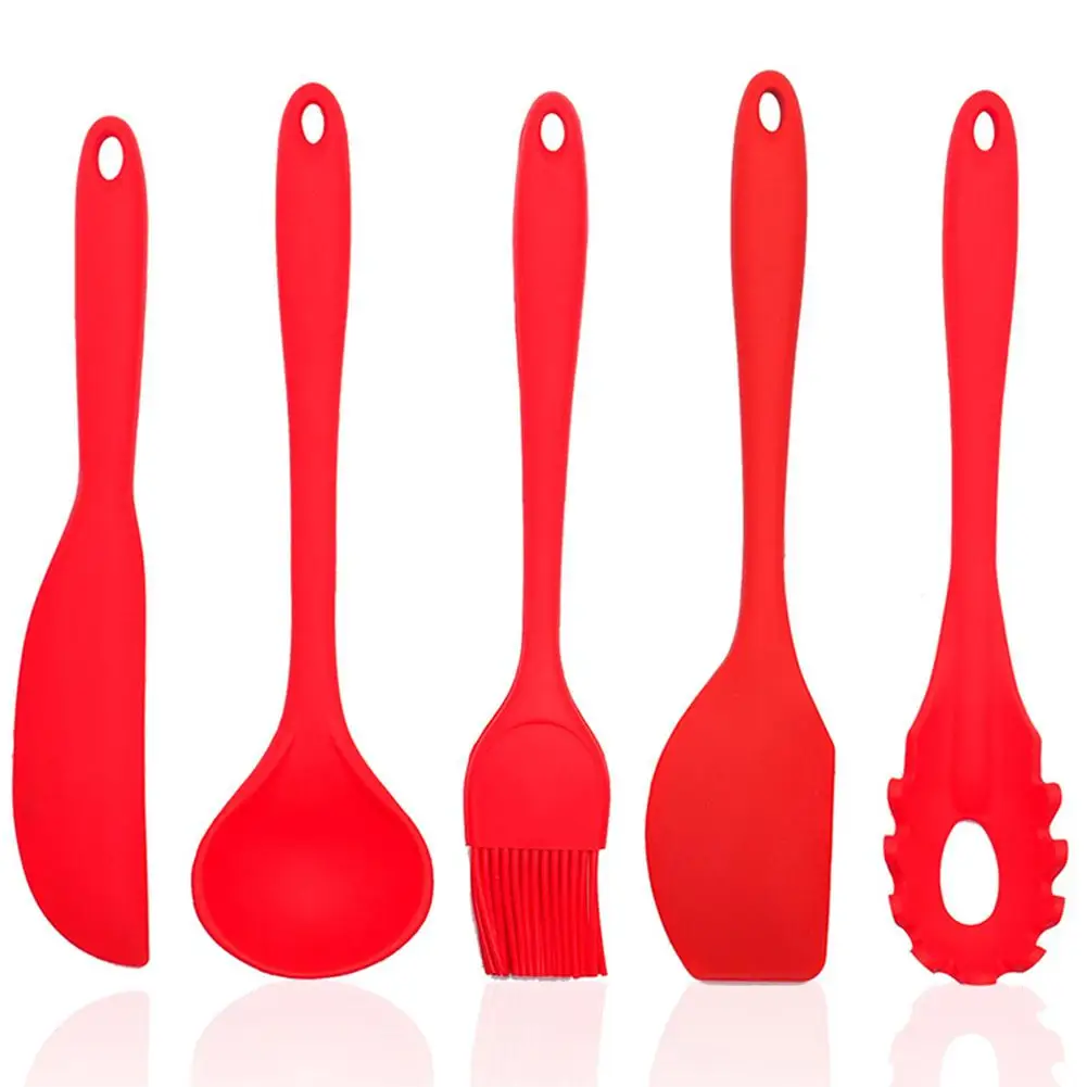 LanLan 5Pcs/Set Silicone Scraper Cream Spatula Blade Brush Batter Mixing Baking Tool
