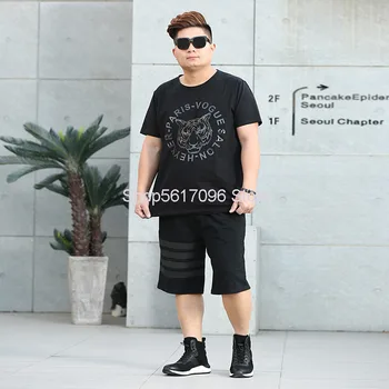 

Big Size Men's Wear Leisure Tiger Head Plus Fat Plus Men's Suit Short Sleeve Large Size T Shirt Male Seven Points Pants