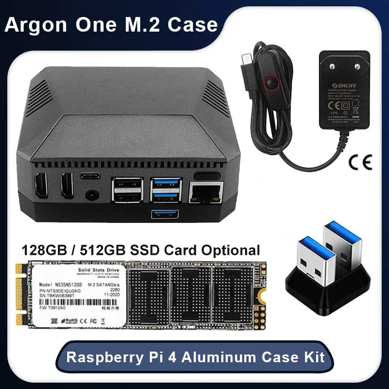 Ctzrzyt Argon ONE M.2 Case for Pi 4 Model B M.2 SATA SSD to USB 3.0 Board Support UASP Built-in Fan Case Without 128G