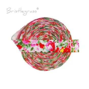

BRISTLEGRASS 100 Yard by Roll 5/8" 15mm Flower Leaf Print Foldover Elastic FOE Spandex Satin Band Hair Tie Tutu Dress DIY Sewing