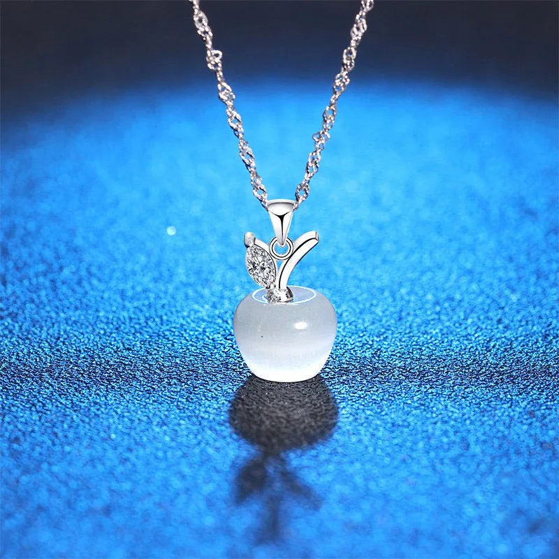 Apple Natural Stone Pendant Crystal Necklace Silver Plated Quartz Bead Necklaces Fashion Jewelry for Female Women Gift | Украшения и