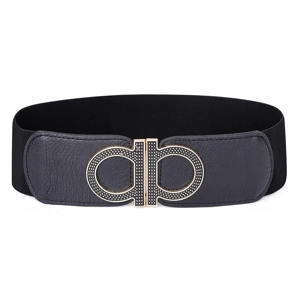 Cinturón de cuero de para mujer, elástica de lujo, color negro liso, a la moda|Cinturones de mujer| - AliExpress