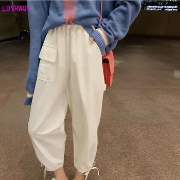 

2019 autumn and winter new women's net red with the same paragraph fashion loose casual drawstring pocket nine points overalls