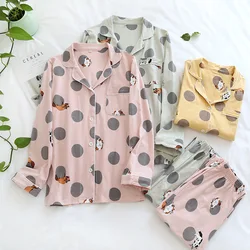 New Spring and Autumn Ladies Pure Cotton Pajamas,long-sleeved Autumn and Winter Cute Home Service Suit,knitted Two-piece Pajamas
