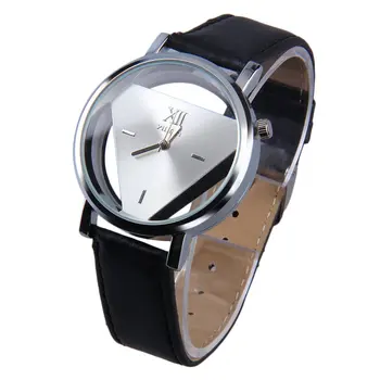 

OUTAD Stainless Steel Hollow Triangule Dial PU Leather Band Quartz Wrist Watch Casual Cool Watch Brand Men Watches