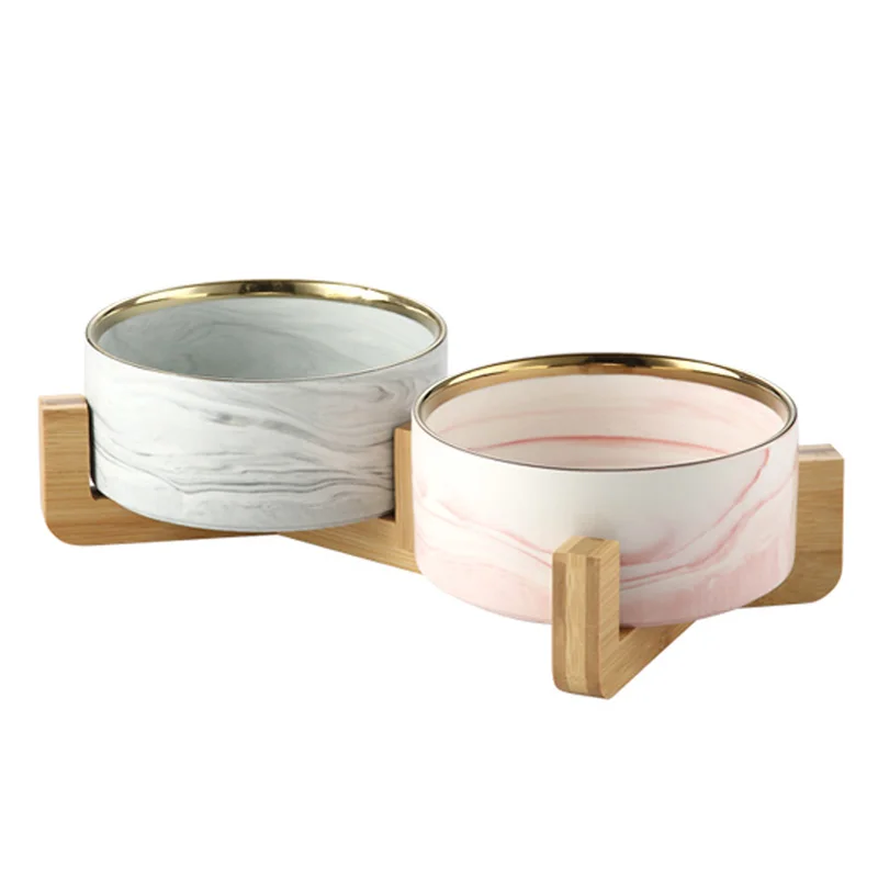 Marbling-cuenco doble de cerámica para perro, gato, cachorro, alimentador de comida bebida, dispensador de Animal PEQUEÑO, producto para mascotas multifunción # P005