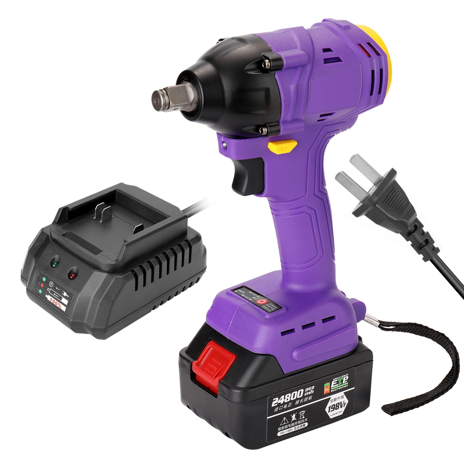 

24800mAh Cordless Electric Wrench 380Nm 3/8 Inch Driver 2-in-1 Lithium Battery Wrench Brushless Impact Wrench High Torque 198VF
