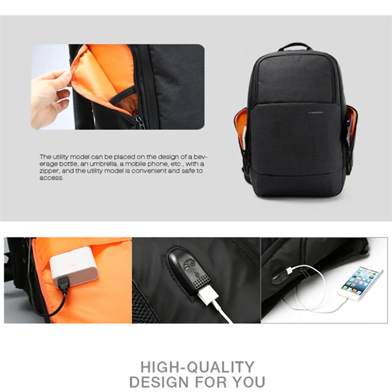 Kingsons KS3143W Внешний USB зарядка Рюкзак для ноутбука Противоугонный ноутбук сумка