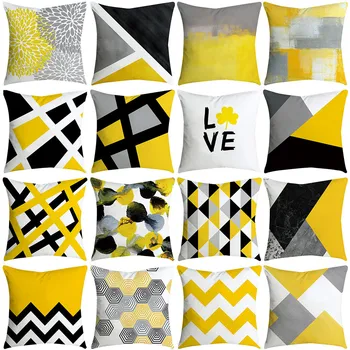 

Decorativos Para Sofa Cushion Cover Pineapple Leaf Yellow Pillow Geometric Marble Polyester pillowcase Home Decoration Decor