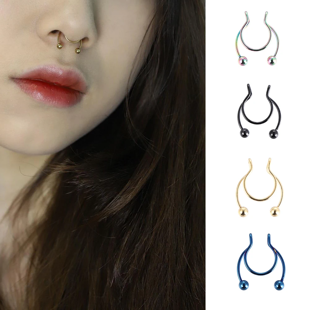 Fake Nose Ring Hoop Nose Septum Rings Stainless Steel Magnet Nose Punk Fake Piercing Body Jewelry Hip Hop Rock Ear clip Jewelry