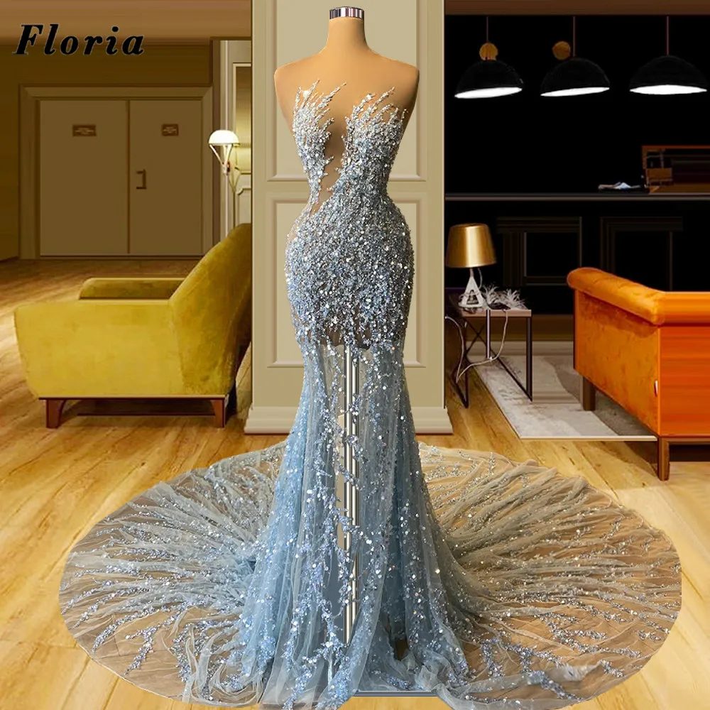 

Floria Dubai Couture Women Evening Dresses Mermaid 2022 Robe De Soiree Plus Size Beading Party Gowns Arabic Prom Dress Customize