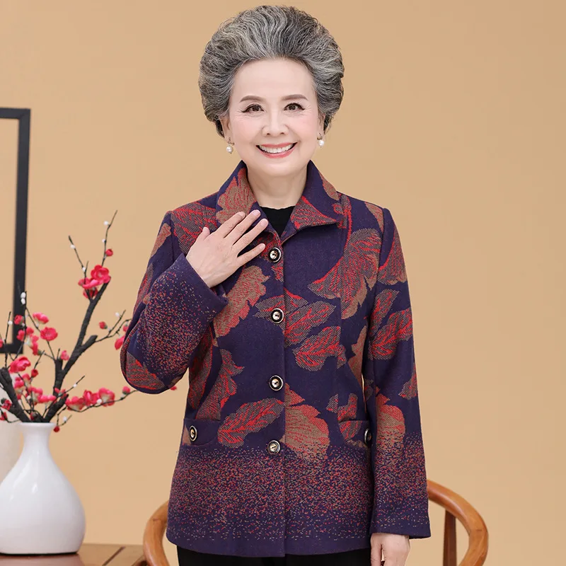 

Middle-aged WOMEN'S Coat New Style Old Man Clothes Tops Middle-aged Women Dress Loose-Fit Top Grade Long Sleeve Thin Type for Sp