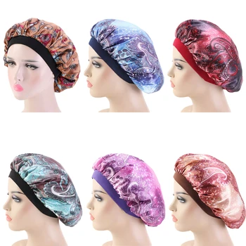 

Fashion Pattern Printed Bonnets Nightcap Satin Muslim Women Night Sleep Cap Satin Elastic Hat Ladies Turban Head Cover Headwear