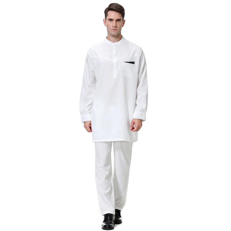 Wofupowga Mens Long Sleeve Muslim Gown Shirt and Pants Middle East Outfit Set