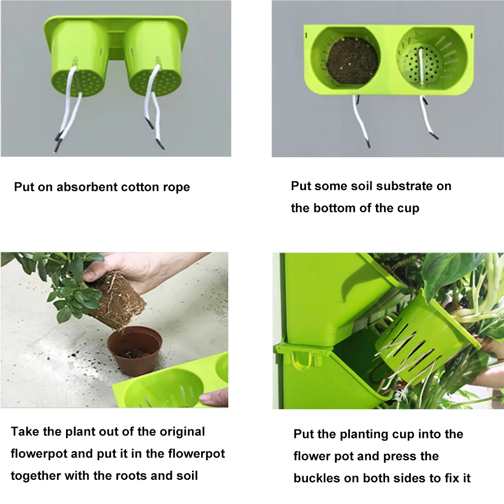 4 pcs Self Watering Flower Pot Stackable Wall Planter Garden Plastic Pots Wall Hanging Vertical Succulents Plant Bonsai Pot Home