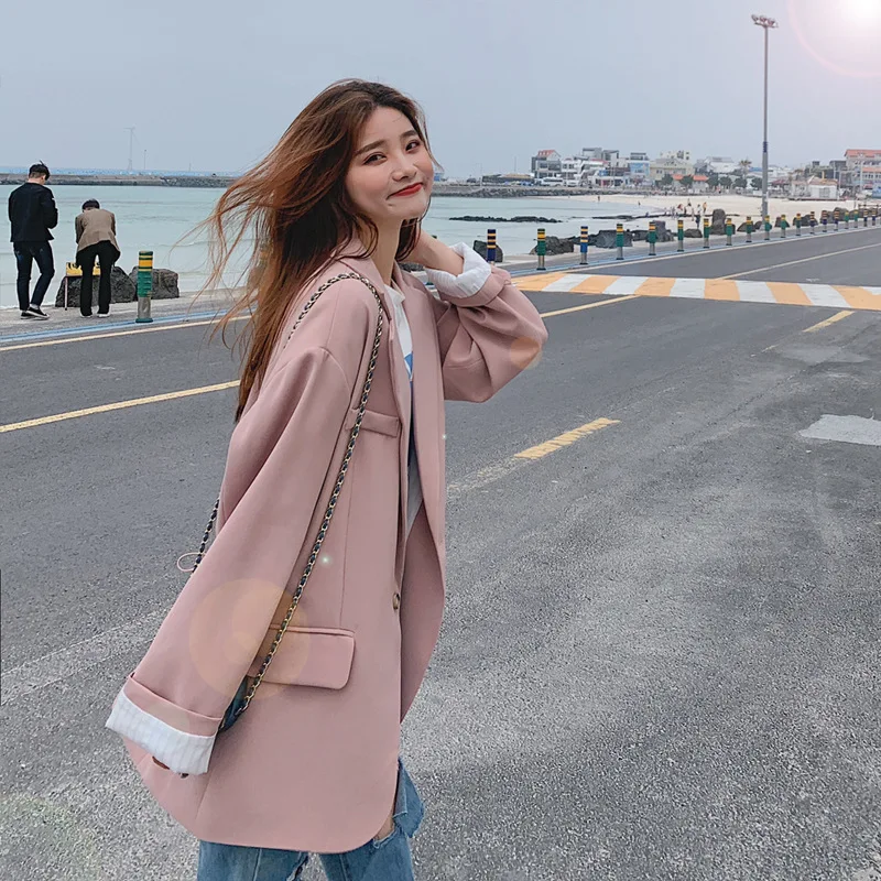

Hong Kong Style Retro Long Sleeve Suit Jacket Women's Autumn INS Trend Sense of Design Non-mainstream Loose-Fit Back Drawstring