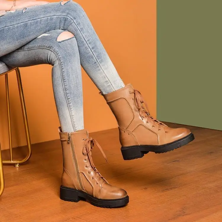

Leather boots thick female scooter with short boots, bottom with Martin boots in the first layer of cowhide