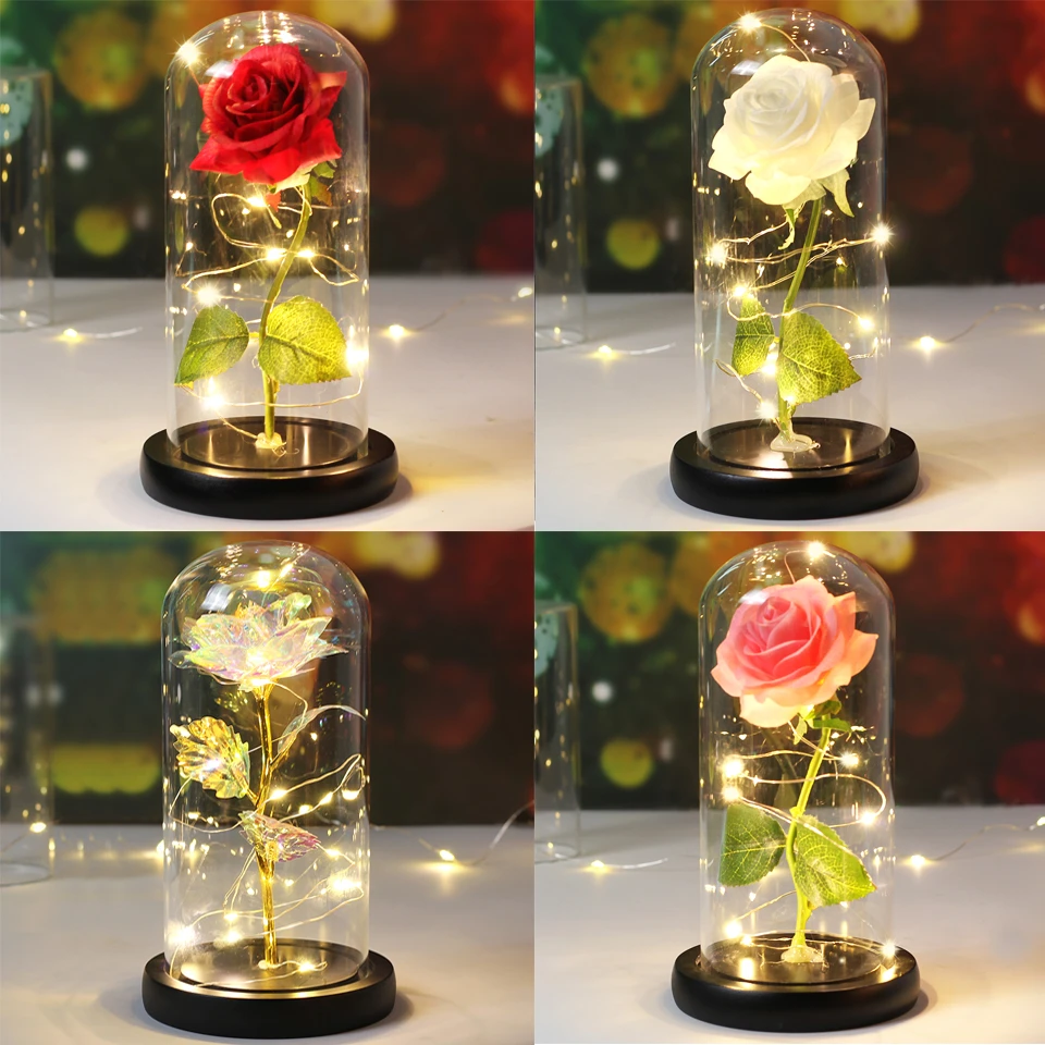Rose éternelle sous dôme de verre sous lampe Led, sous forme de fleur, pour  la maison, comme dans la belle et la bête, cadeau de saint valentin |  AliExpress