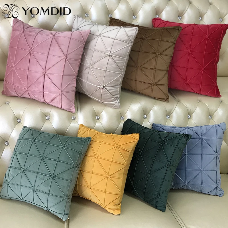 New Velvet Embroidery Geometric Lattice Cushion Cover Decorative Sofa Pillowcase 