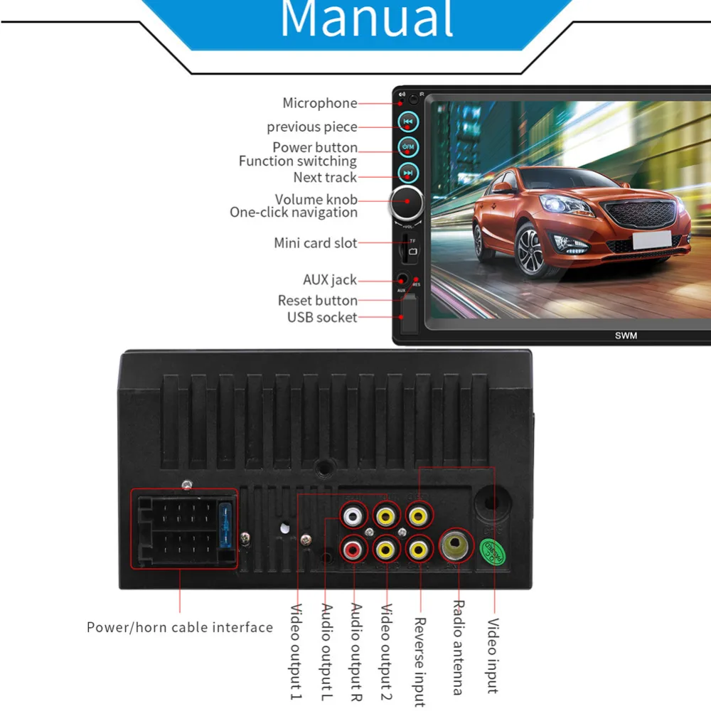 X6 автомобильный dvd плеер автомобиля двойной Din 7-дюймовый HD Сенсорный экран автомобиля MP5 плеер 12V набор беспроводной связи по стандарту Bluetooth для автомобиля радио с 8LED светильник Камера