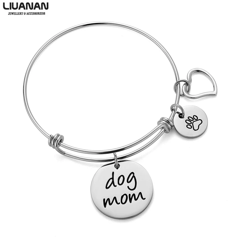 

Dog Mom Jewelry Gift Bracelet for Dog Lover Personalized Pet Bangle Bracelet Stainless Steel Pet Mom Mother's Day Gift