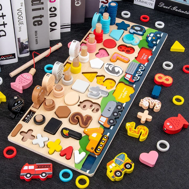 

Montessori Educational Wooden Toys For Kids Board Math Fishing Count Numbers Digital Shape Match Early Education Child Gift Toy