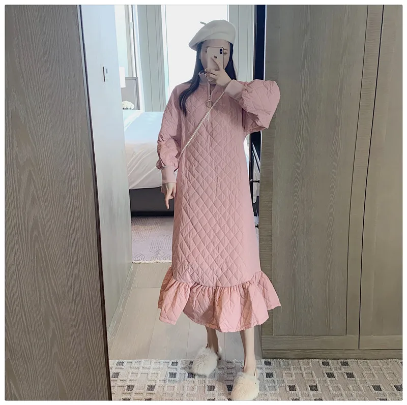 Корейское Новое модное женское платье с длинным рукавом и стоячим воротником, винтажное толстое платье русалки с оборками