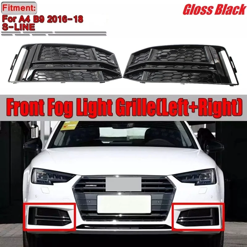 

A Pair Car Front Bumper Fog Light Lamp Grille Cover Trim for - A4 B9 S-LINE - Fog Light Grill 8W0807681F