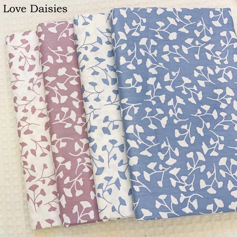 Хлопок пасторальный синий белый фиолетовый гинкго небольшие листья ткани DIY для детей постельные принадлежности Одежда Платье Декор ручной работы