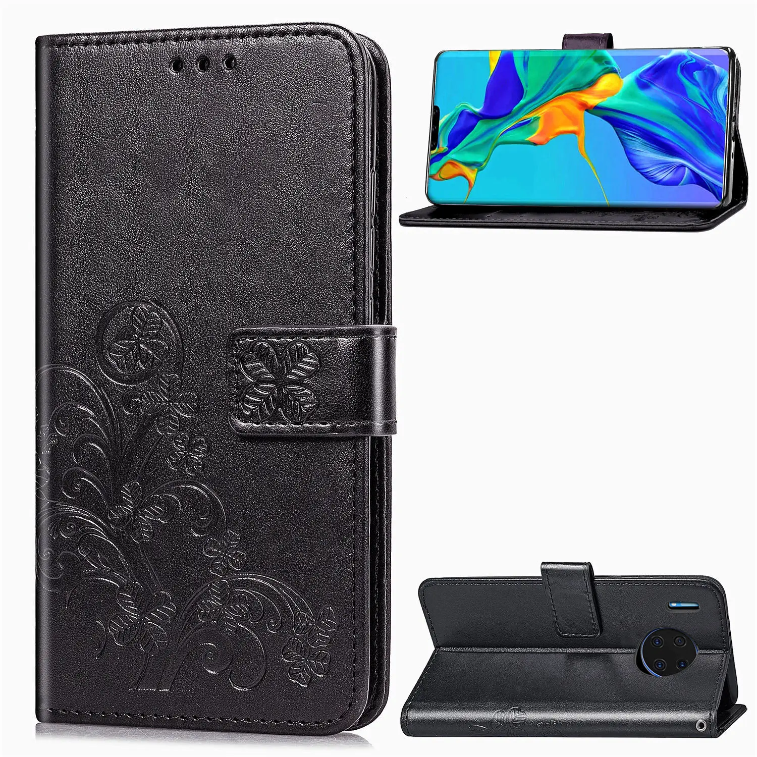 Чехол-книжка для huawei mate 30, чехол-подставка из искусственной кожи, чехол для телефона, слот для карт для huawei mate 30 Pro Lite mate 30, задняя крышка - Цвет: Черный