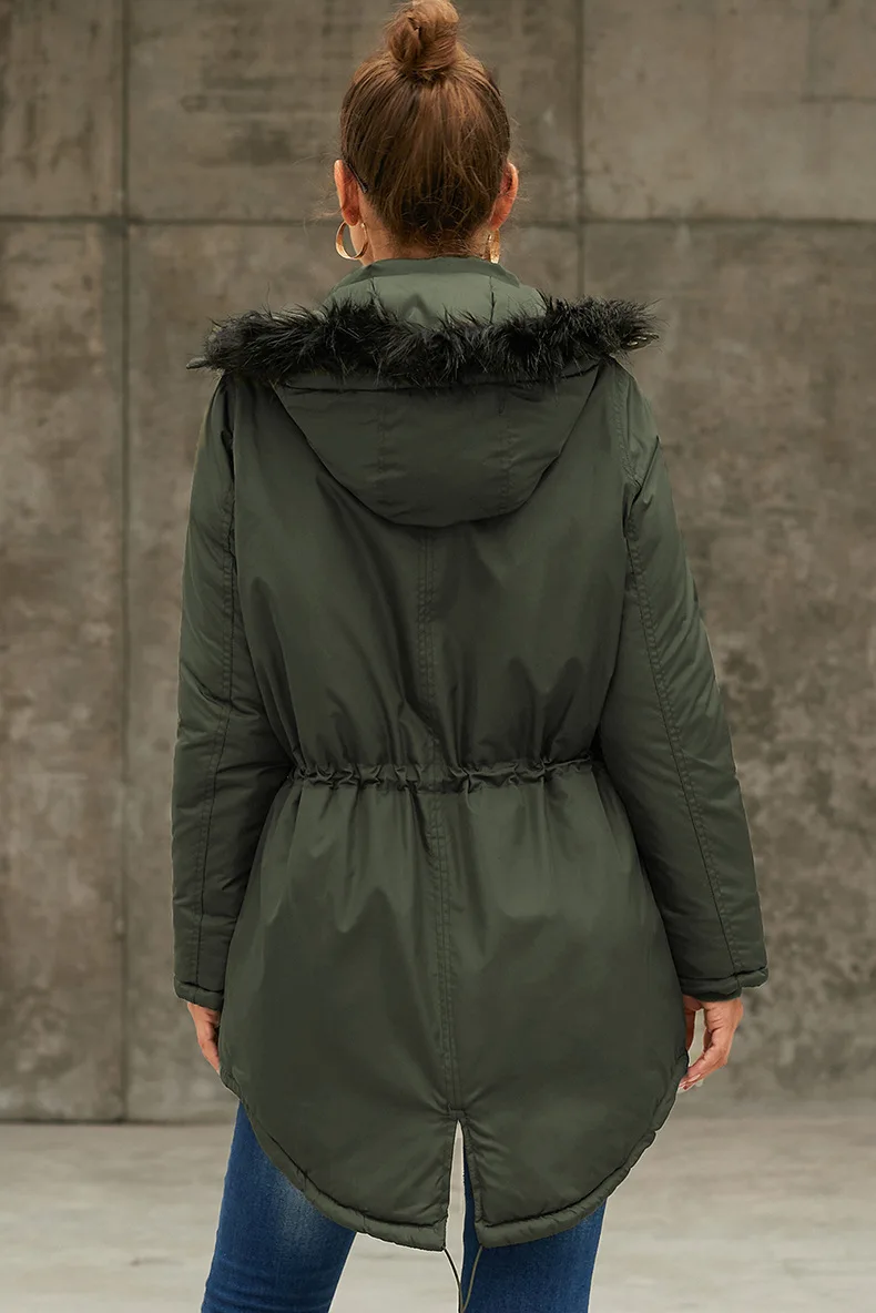 Зимнее весеннее Женское пальто, повседневные куртки с капюшоном и воротником из искусственного меха, Женская плотная теплая верхняя одежда больших размеров на молнии, парки 3XL