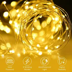 200 LED Solar String Lights Rose Copper Wire Fairy Christmas Garden Outdoor UK