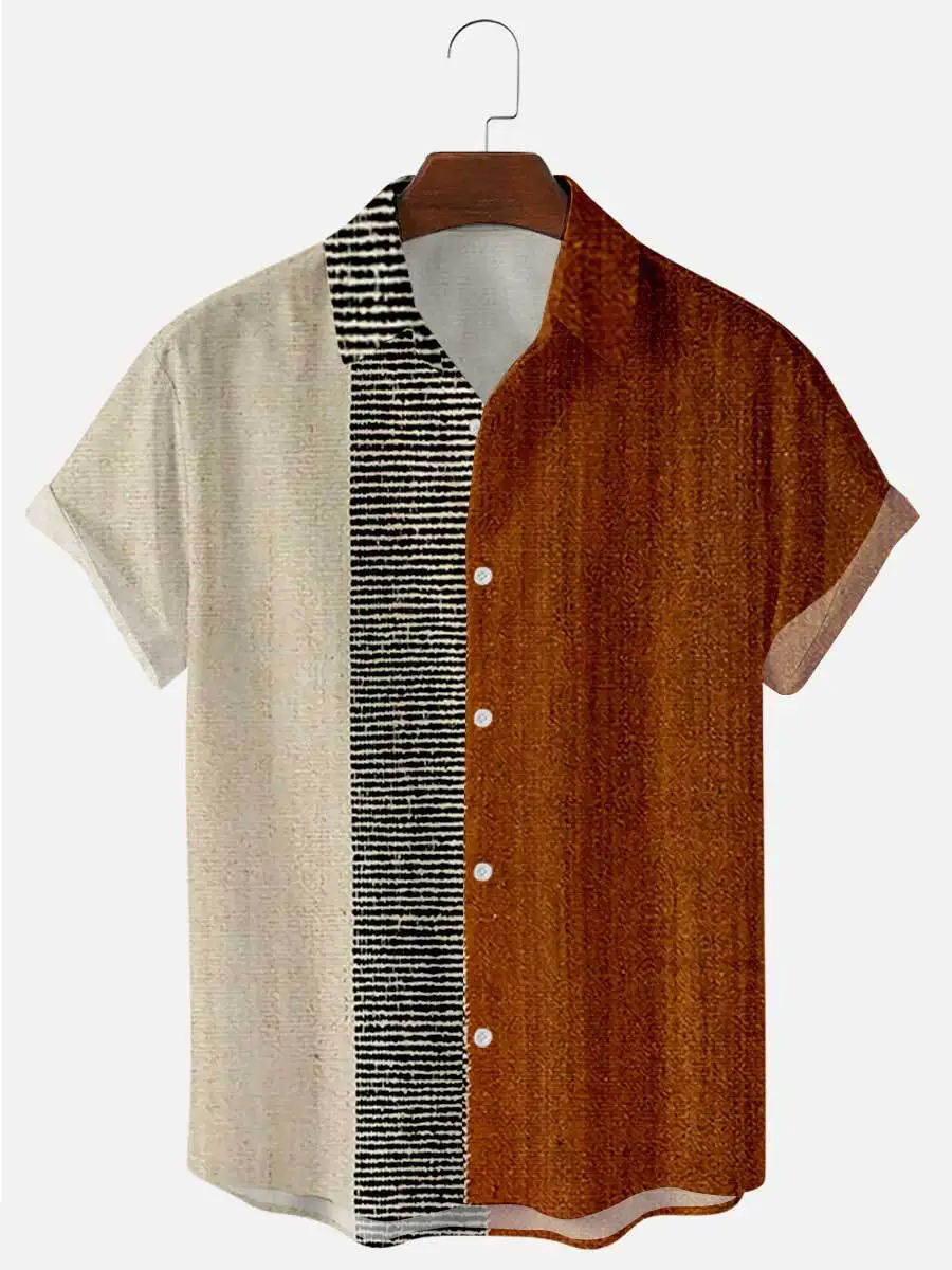 2021 Summer Short-sleeved Shirt Plus Size Stripe 5 Digital Print Men's Top