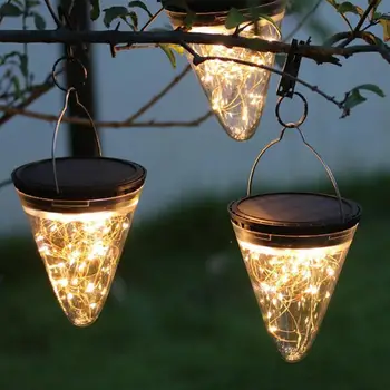 

Solar LED Cone Shape Hanging Lamp Outdoor Waterproof Yard Chandelier Light