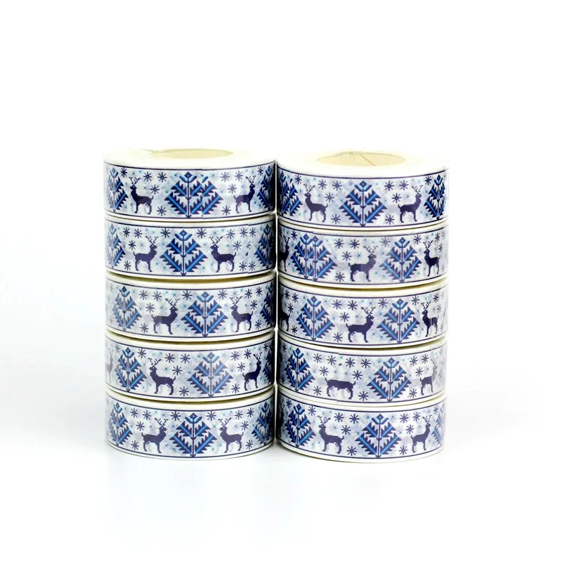 

NEW 10pcs/Lot Decorative Blue Reindeer Snowflake Christmas Washi Tapes for Journaling Adhesive Masking Tape Cute Papeleria