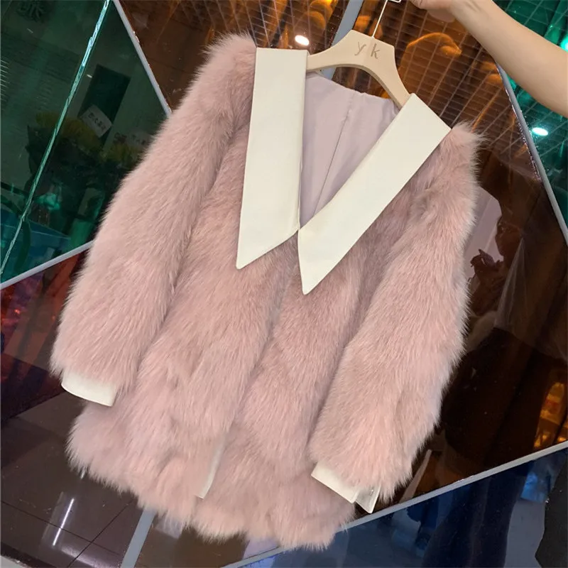 Женская Шуба из натурального меха зимняя шуба лисы с воротником овчины 2021 |