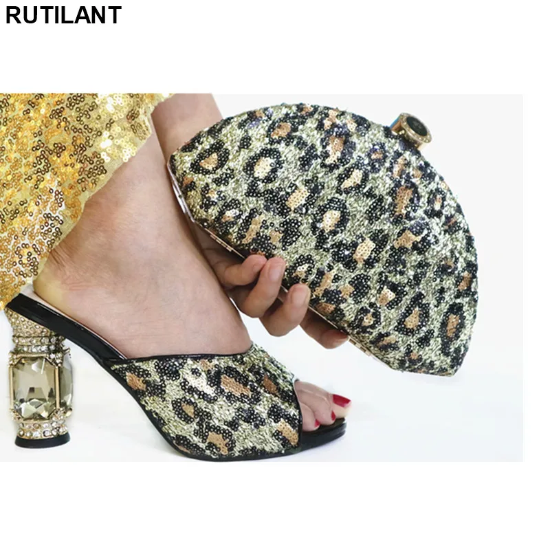 

New Arrival African Design Ladies Shoes and Bag Set Decorated with Rhinestone Women Italian African Party Pumps Shoes and Bag