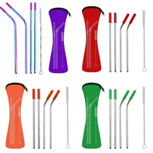 25 компл./лот 20oz Портативный силиконовый наконечник крышка Нержавеющая сталь соломы прямые изогнутые соломинки для путешествий неопреновая сумка для хранения
