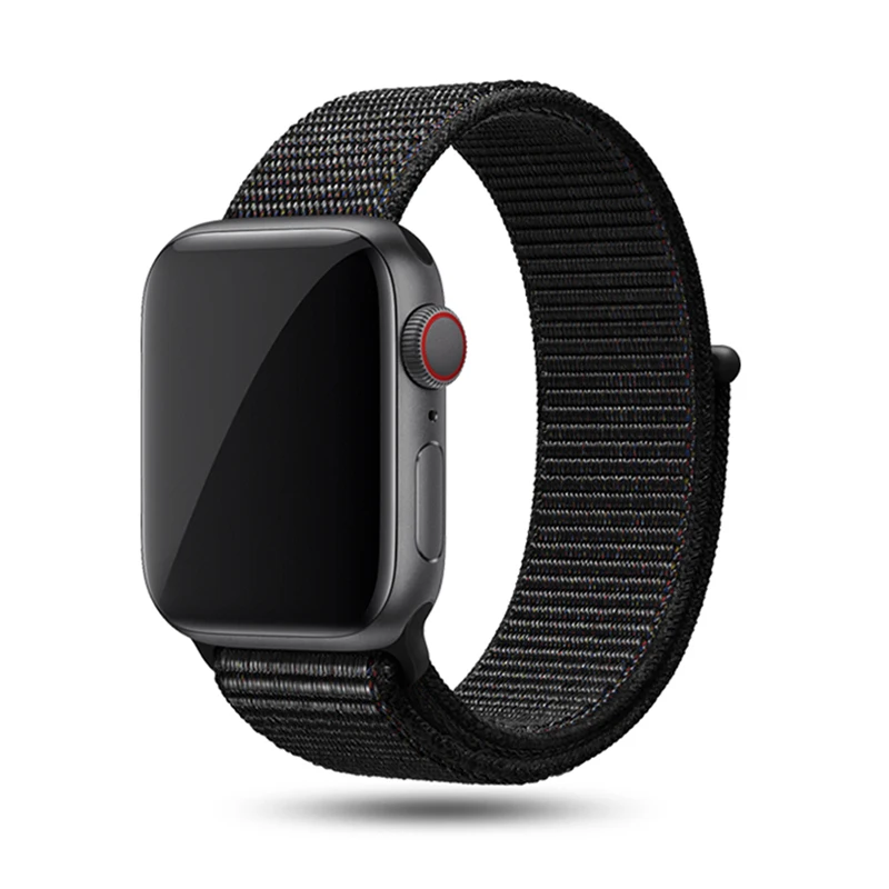 Black Спортивный ремешок для Apple watch 42 мм, 38 мм, 44 мм, 40 мм, тканый нейлоновый браслет correa iwatch 4, 3, 2, аксессуары для Apple watch 4, 5 - Цвет ремешка: Black