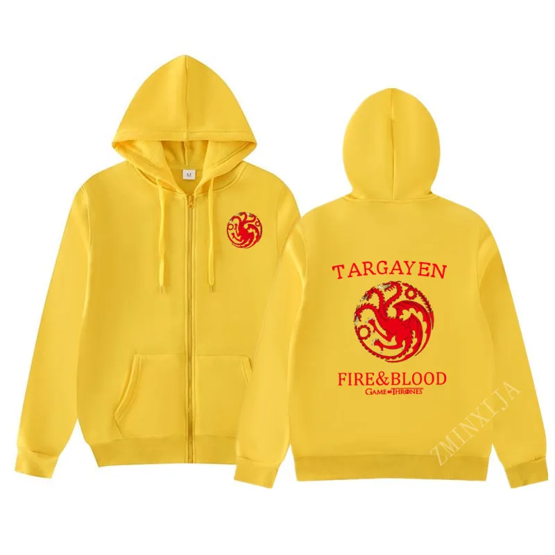 Большой размер Sweatshirt толстовка мужская новая толстовка на молнии куртка для бега Карманный модный принт Игра престолов мужские/женские толстовки с капюшоном